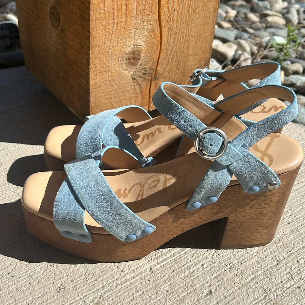 Sam Edelman Blue and Tan Platform Shoes Sz 9 suede